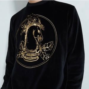 ZARA CHESS HORSE BLAC VELVET SWEATSHIRTS